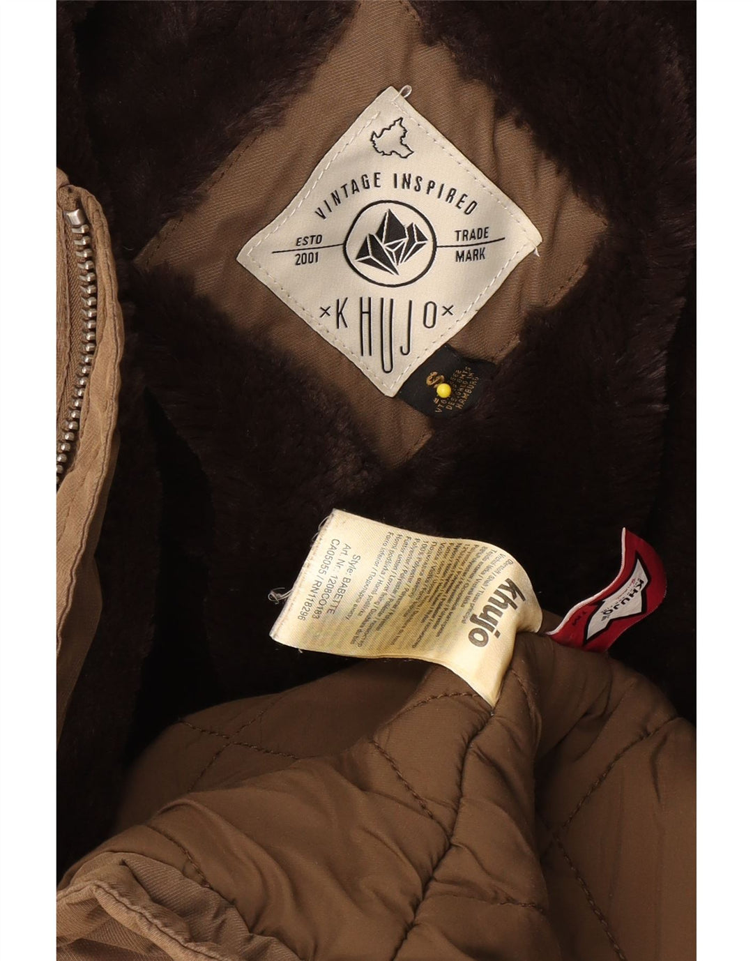KHUJO Chaqueta parka con capucha para hombre UK 36 Small Marrón Poliéster