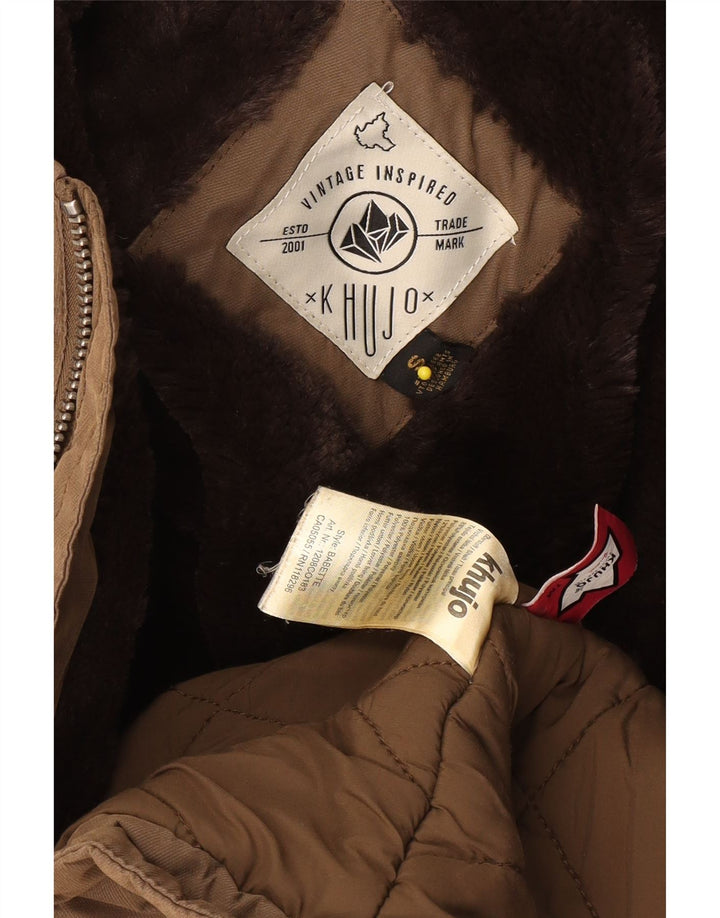 KHUJO Chaqueta parka con capucha para hombre UK 36 Small Marrón Poliéster