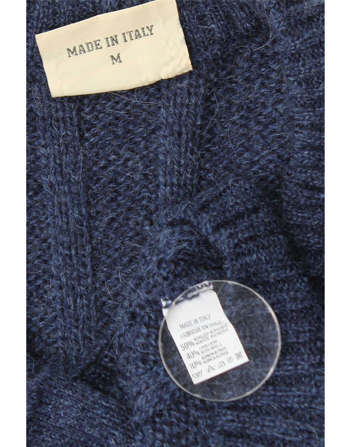 Vintage hombres Cardigan suéter medio azul marino acrílico