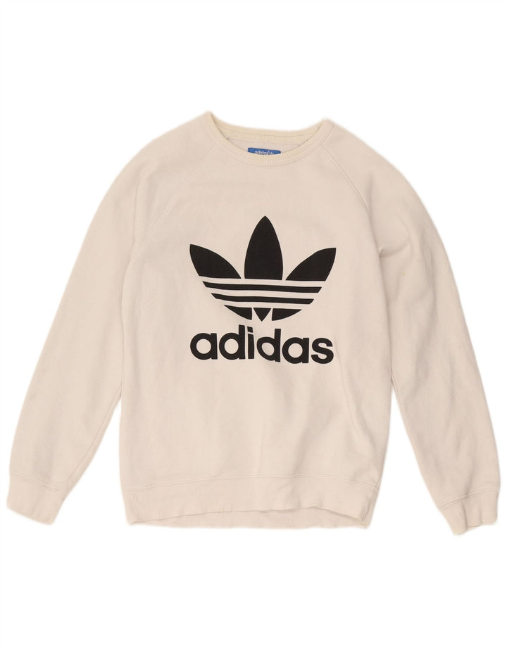 Adidas Hombre Sudadera Gráfica Jersey Pequeño Algodón Blanco