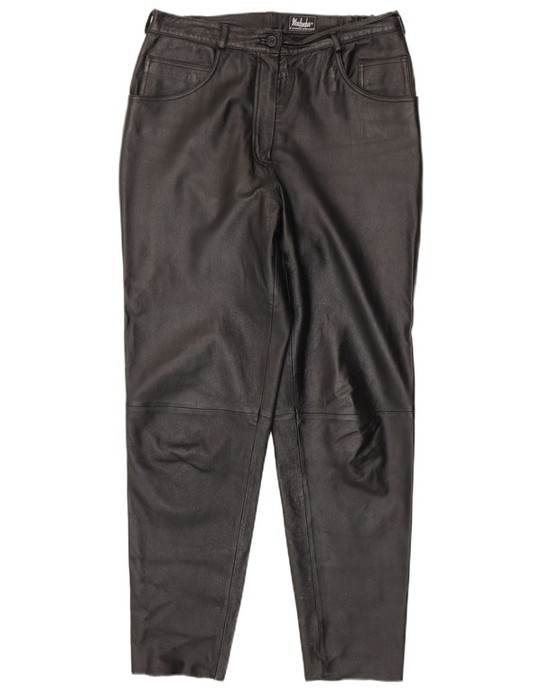 Woodpecker Pantalones de cuero cónicos para mujer UK 46 Large W34 L31 Negro