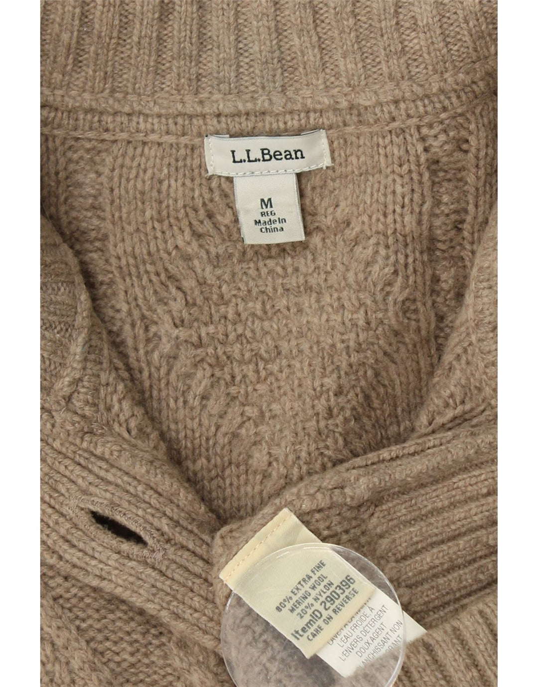 L.L.BEAN Suéter tipo cárdigan para mujer Reino Unido 12 Lana merino beige medio