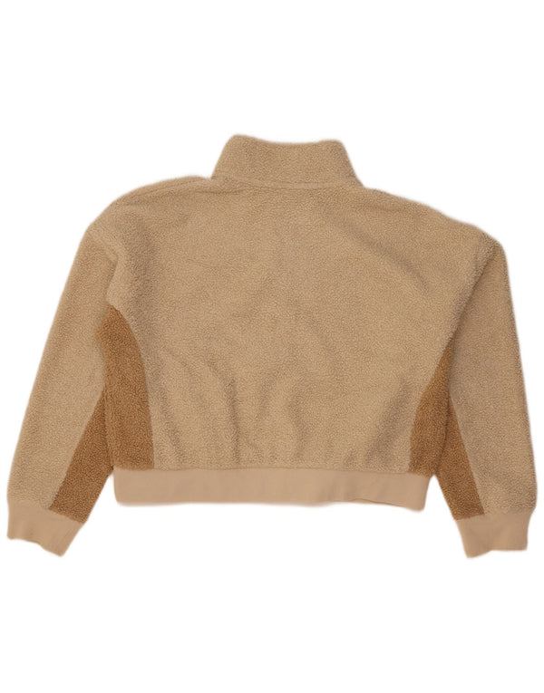 Champion Womens Crop Oversized Fleece Jacket UK 18 XL Beige Colourblock