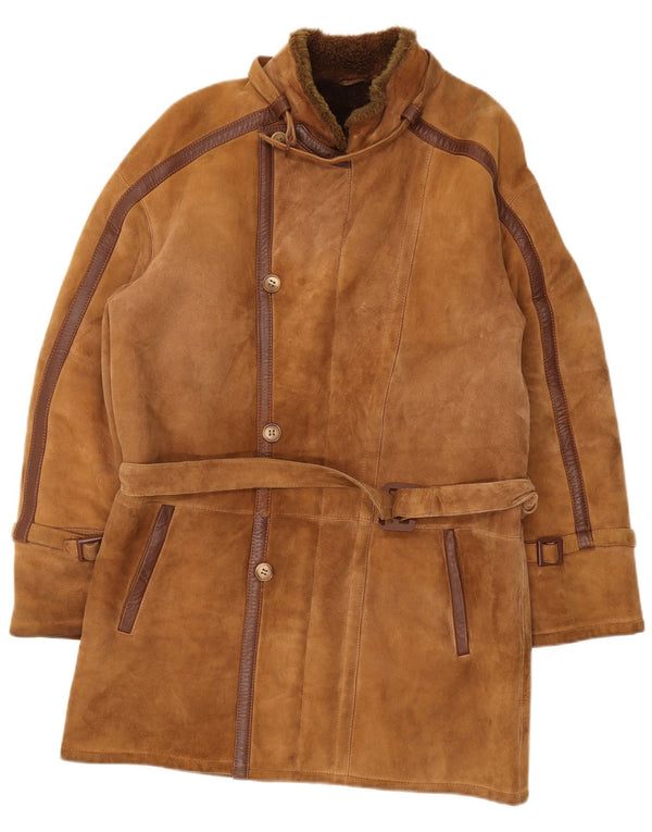 Vintage hombres shearling abrigo Reino Unido 36 pequeño marrón