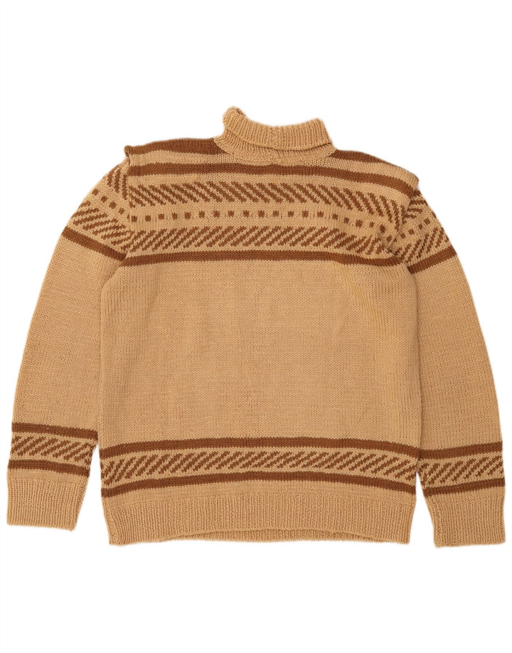 VINTAGE Mujer Roll Neck Jumper Suéter Reino Unido 16 Grande Beige Rayas