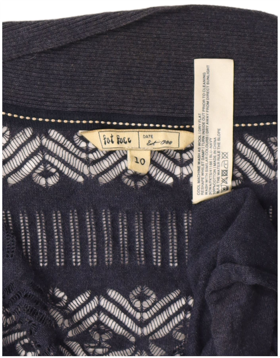 Cárdigan asimétrico para mujer Fat Face UK 10 Small Azul marino Algodón