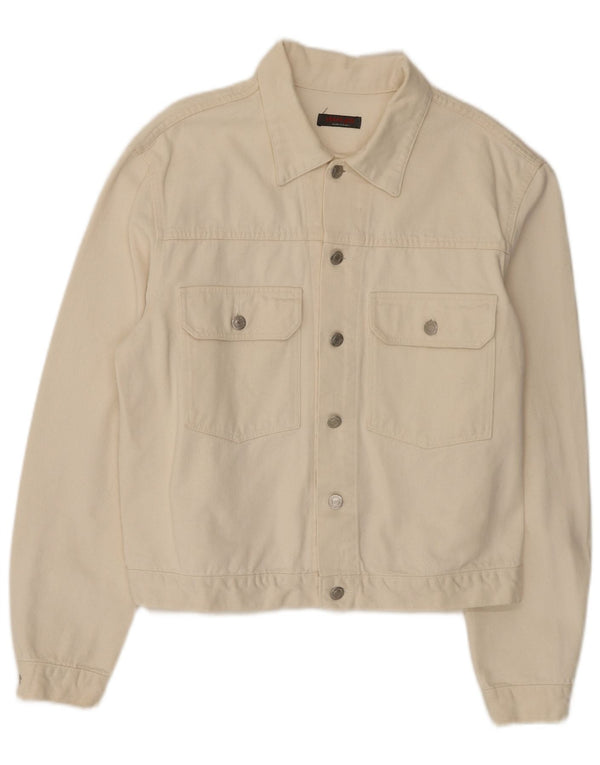 Vintage mujer chaqueta de mezclilla Reino Unido 20 2XL de algodón blanco