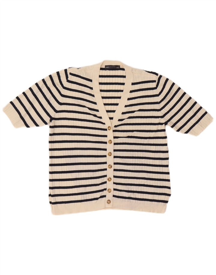 MARKS & SPENCER Womens Cardigan Sweater UK 14 Medium Beige Striped