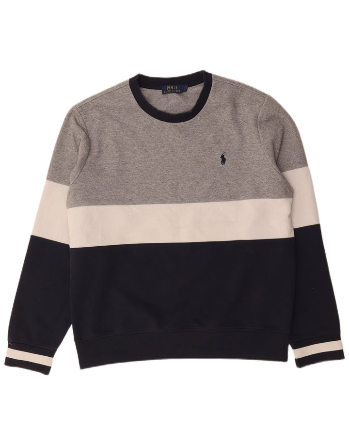 Polo Ralph Lauren Hombre Sudadera Jumper Grande Gris Colorblock Poliéster