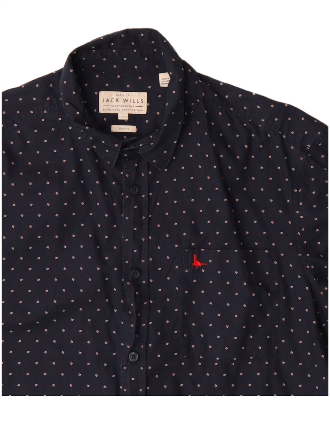 Jack Wills Camisa ajustada para hombre de algodón con lunares en azul marino grande