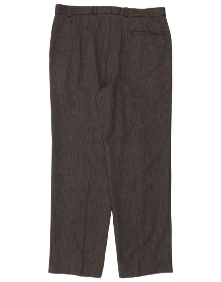 Marks & Spencer Pantalón de traje recto para hombre W36 L31 Lana en espiga gris