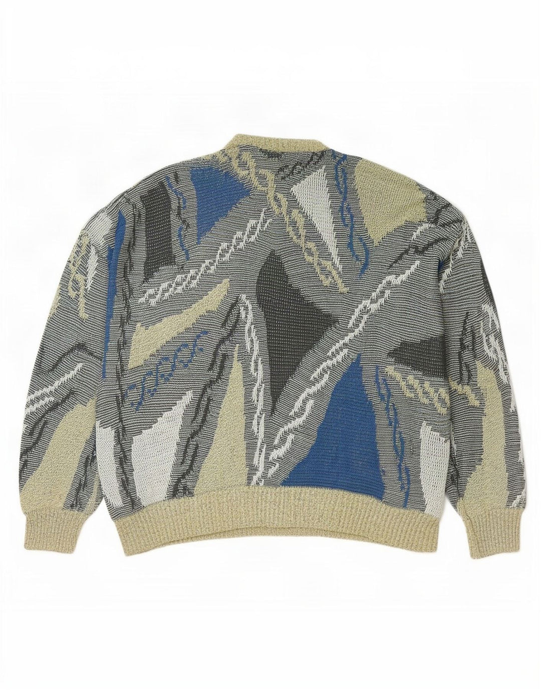 Vintage hombres patrón abstracto cuello redondo jersey suéter grande multicolor