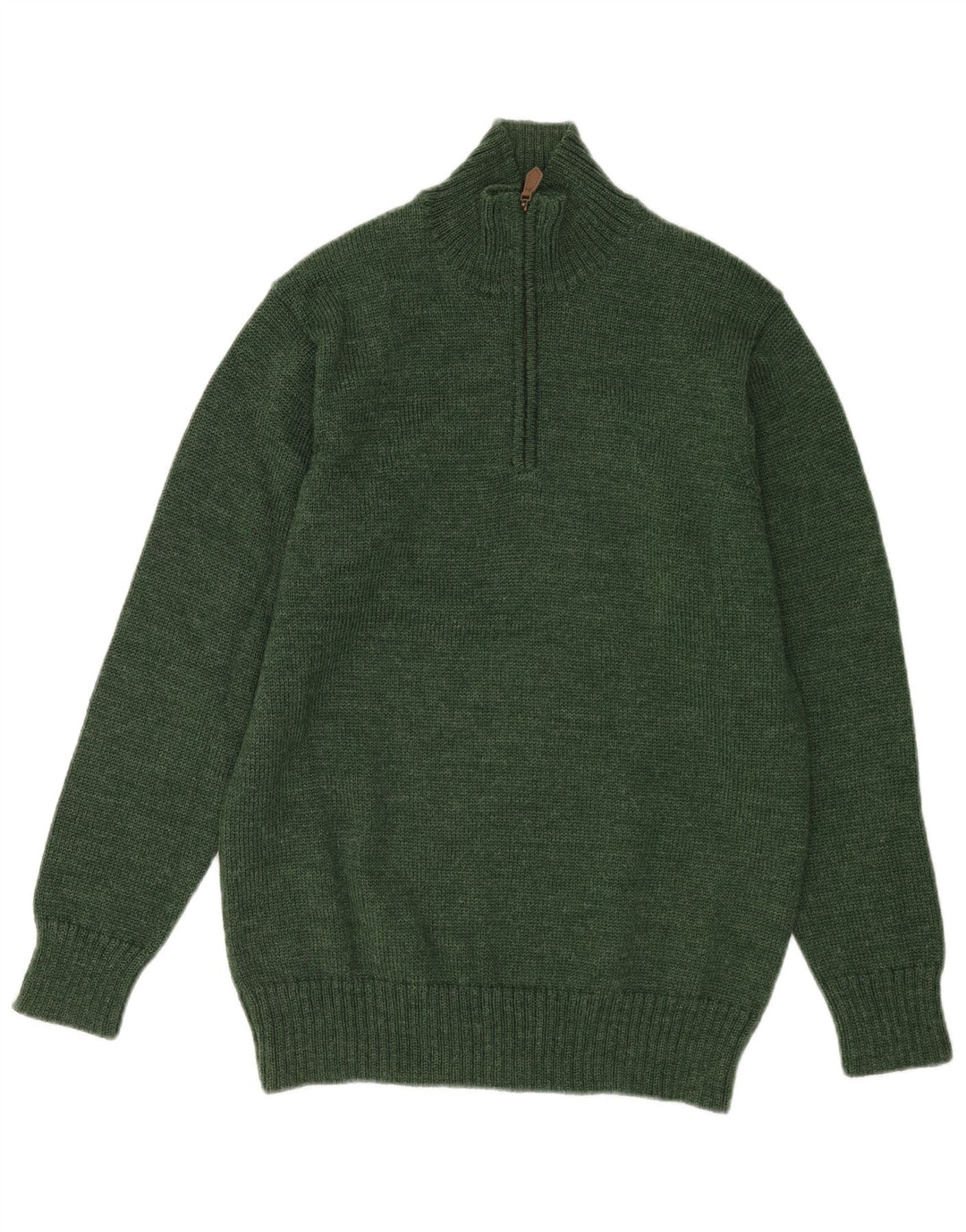 WoolOvers Jersey con cuello y cremallera para hombre de lana verde medio