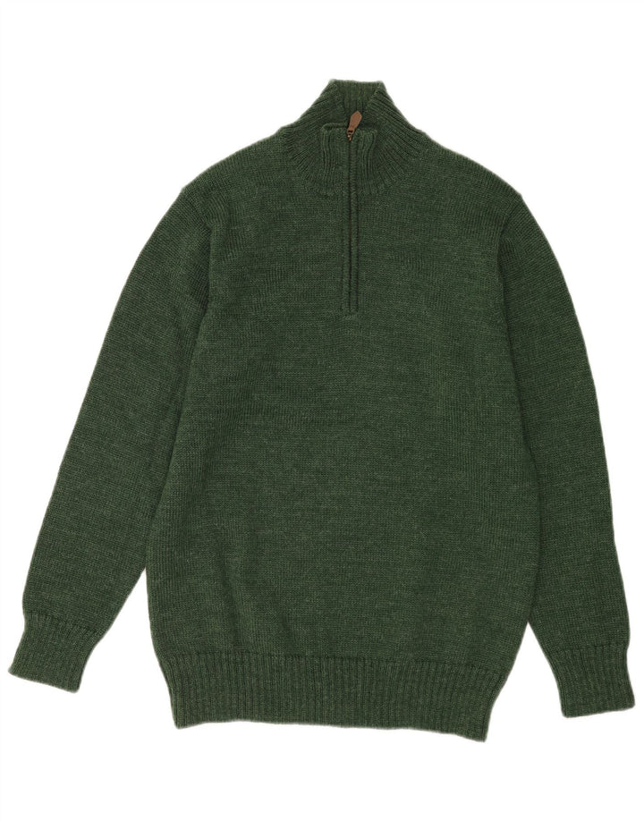 WoolOvers Jersey con cuello y cremallera para hombre de lana verde medio