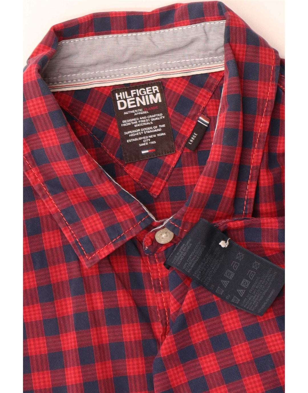 Camisa Tommy Hilfiger para hombre de algodón a cuadros rojos grandes