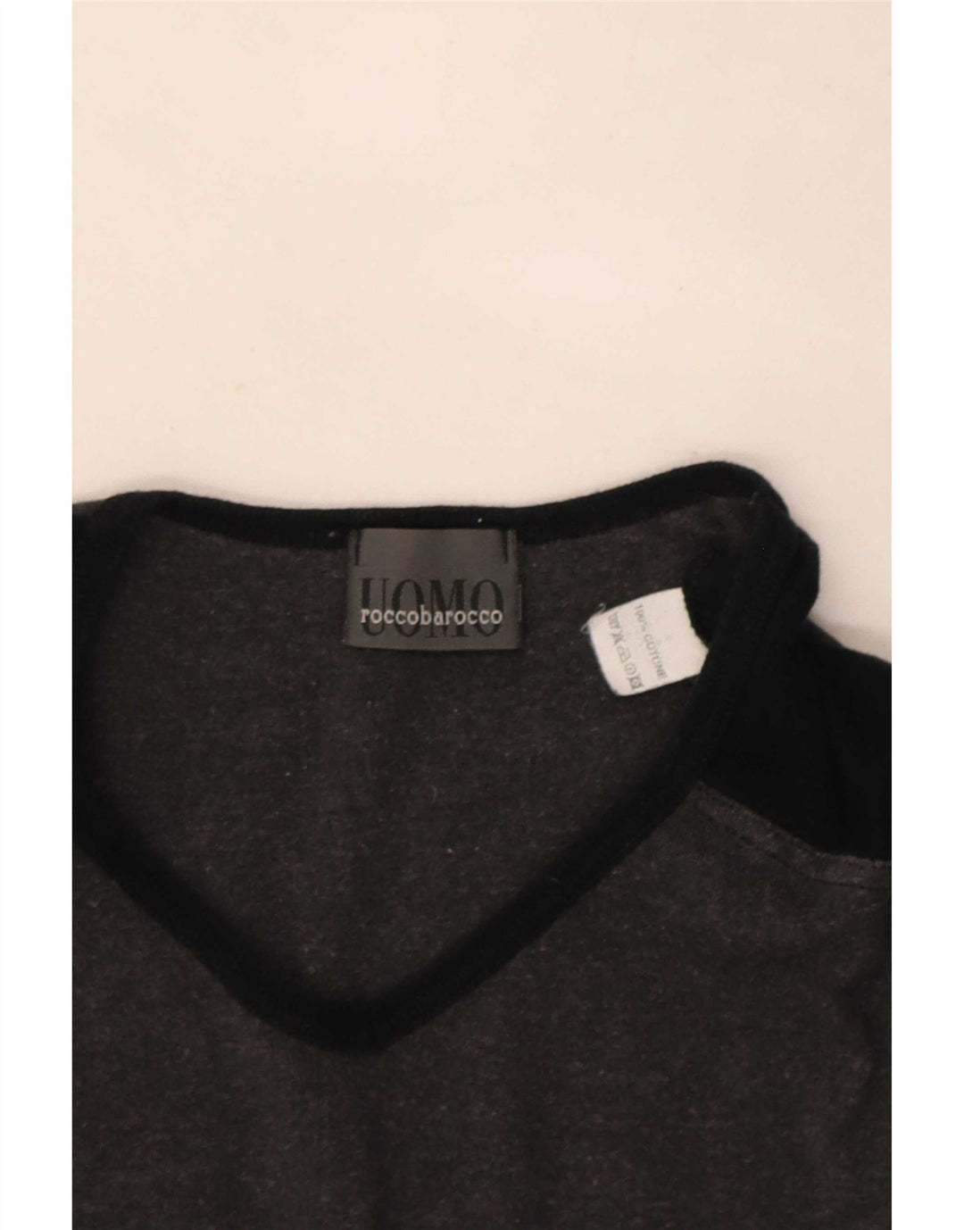 Roccobarocco Hombre Camiseta Top Grande Gris Colorblock Algodón