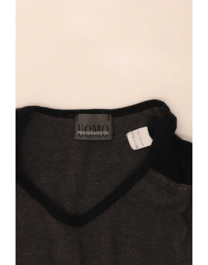 Roccobarocco Hombre Camiseta Top Grande Gris Colorblock Algodón