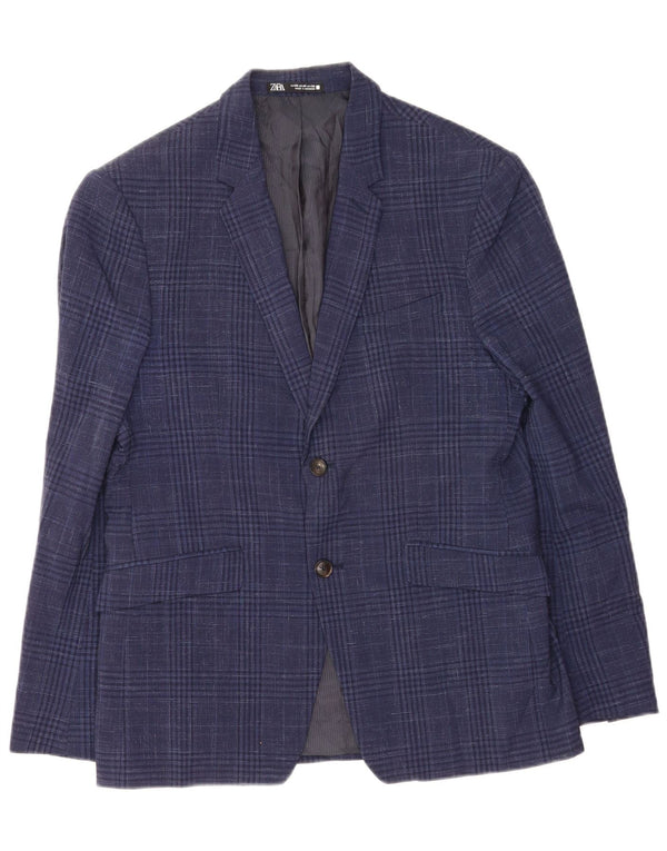 Zara Chaqueta tipo blazer de 2 botones para hombre EU 52 Large Azul marino Pata de gallo