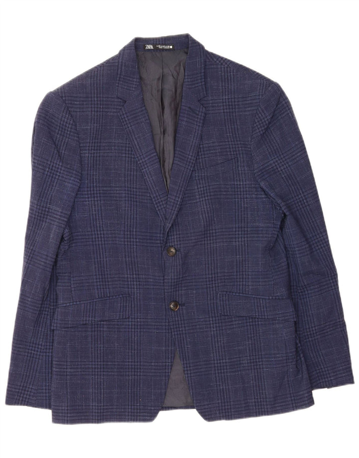 Zara Chaqueta tipo blazer de 2 botones para hombre EU 52 Large Azul marino Pata de gallo