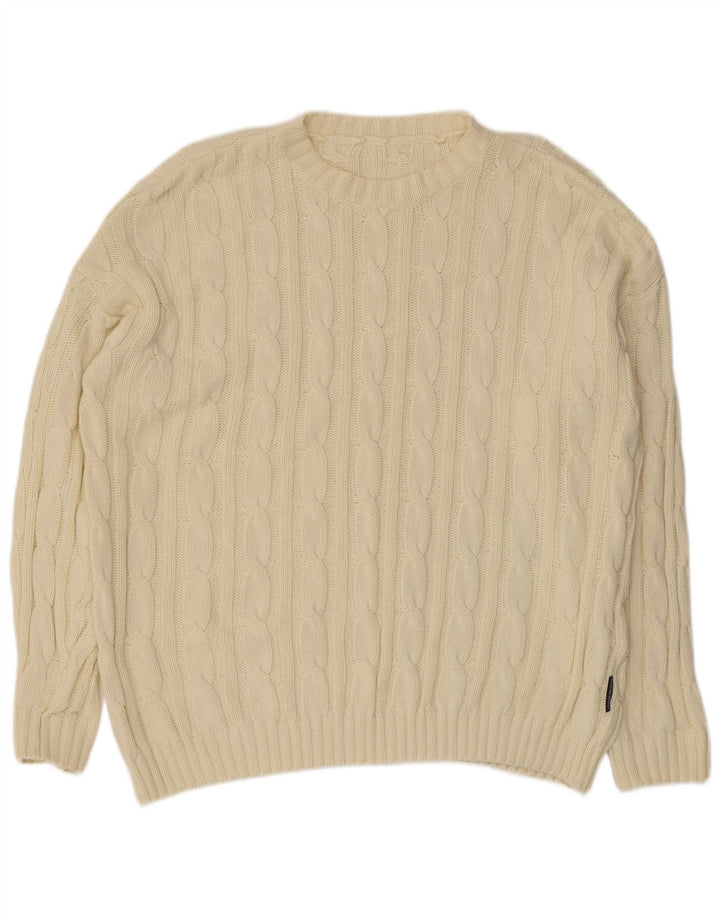 Vintage hombres cuello redondo jersey suéter 2XL Beige