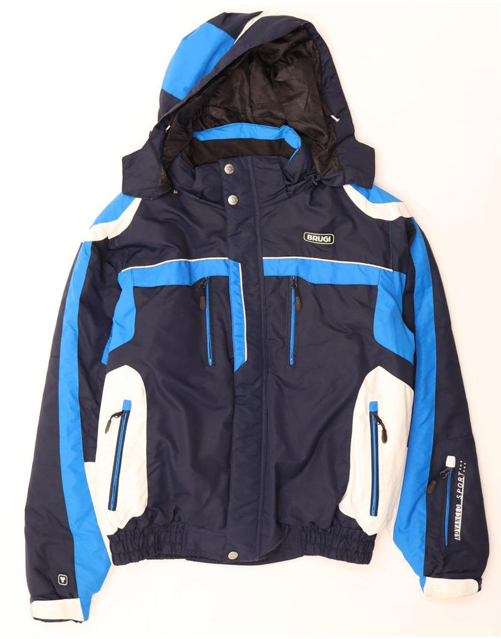 Brugi - Chaqueta de esquí con capucha para hombre, talla grande, color azul, poliamida