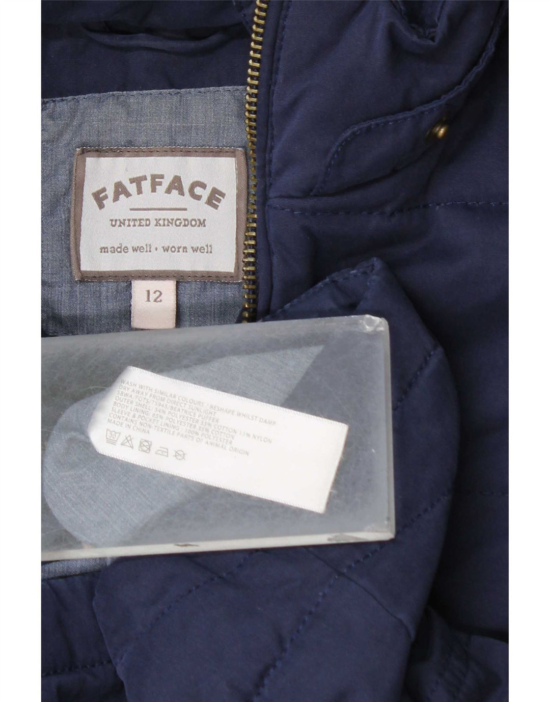 Chaqueta acolchada con capucha para mujer Fat Face UK 40 Mediana Azul marino Poliéster