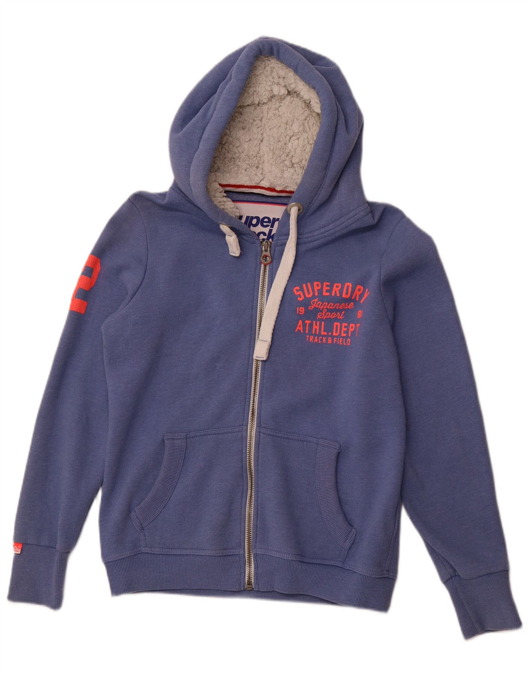 SUPERDRY Suéter con capucha y cremallera gráfica para mujer UK 40 XL Algodón azul