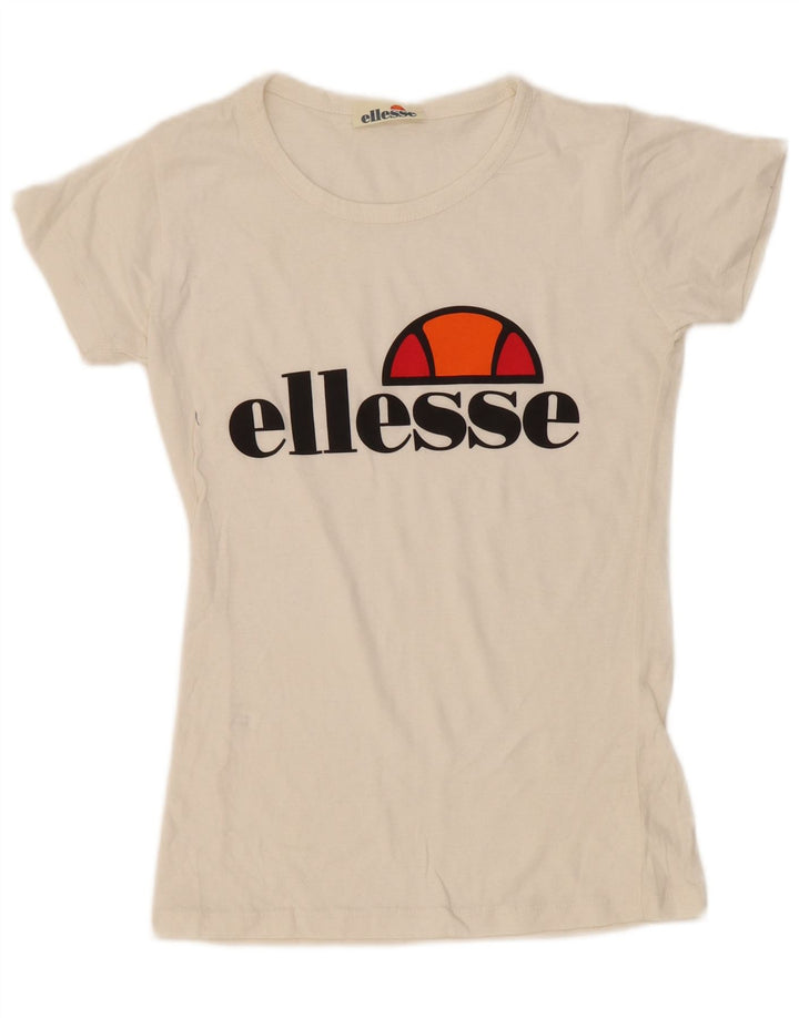 Ellesse Camiseta gráfica para mujer Top UK 12 Medium Off White