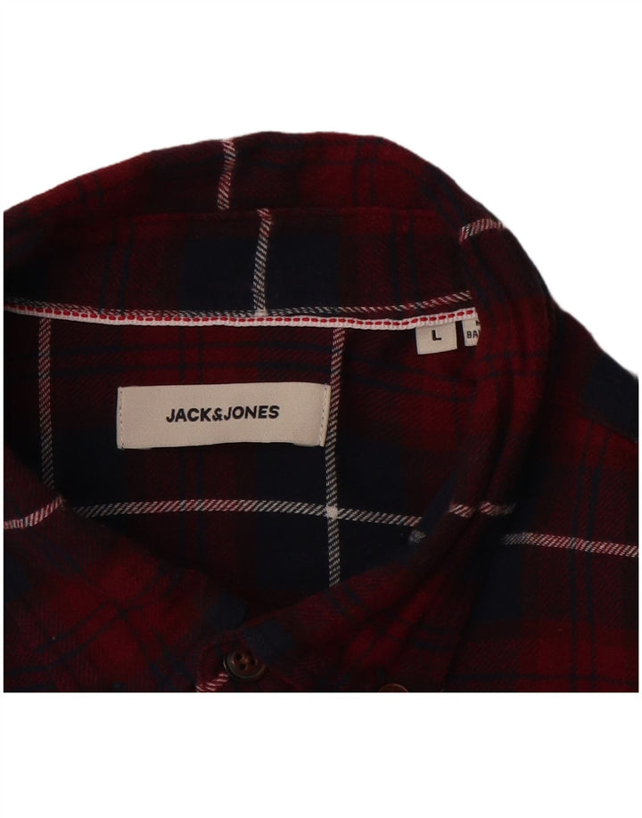 JACK & JONES Camisa de franela para hombre Large Burgundy Check Cotton