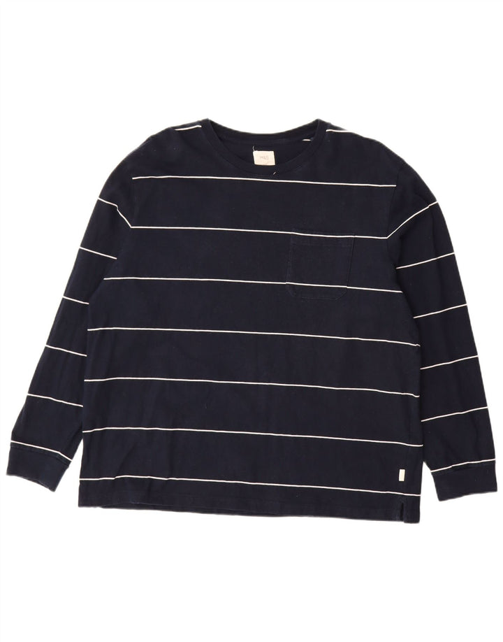 MARKS & SPENCER Camiseta de manga larga para hombre 2XL Algodón a rayas azul marino