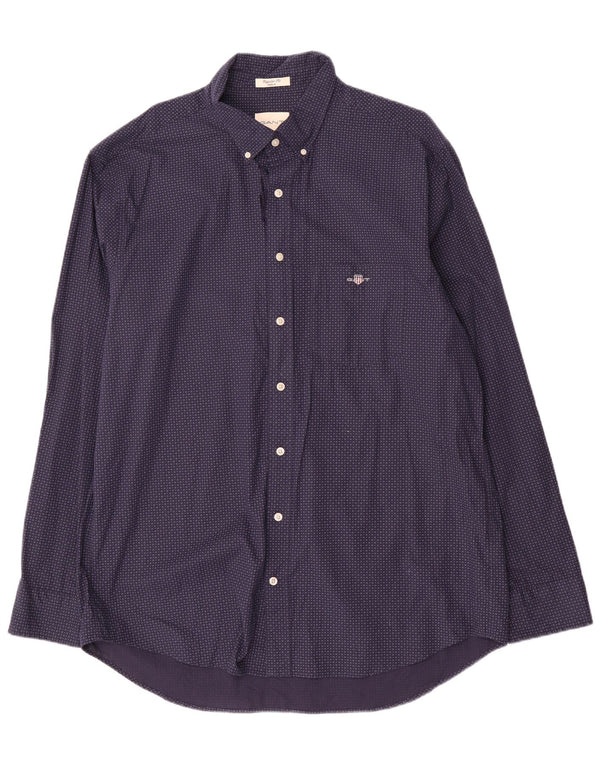 Gant Camisa De Popelina Regular Fit Para Hombre Talla 45/46 2XL Algodón Con Manchas Azul Marino