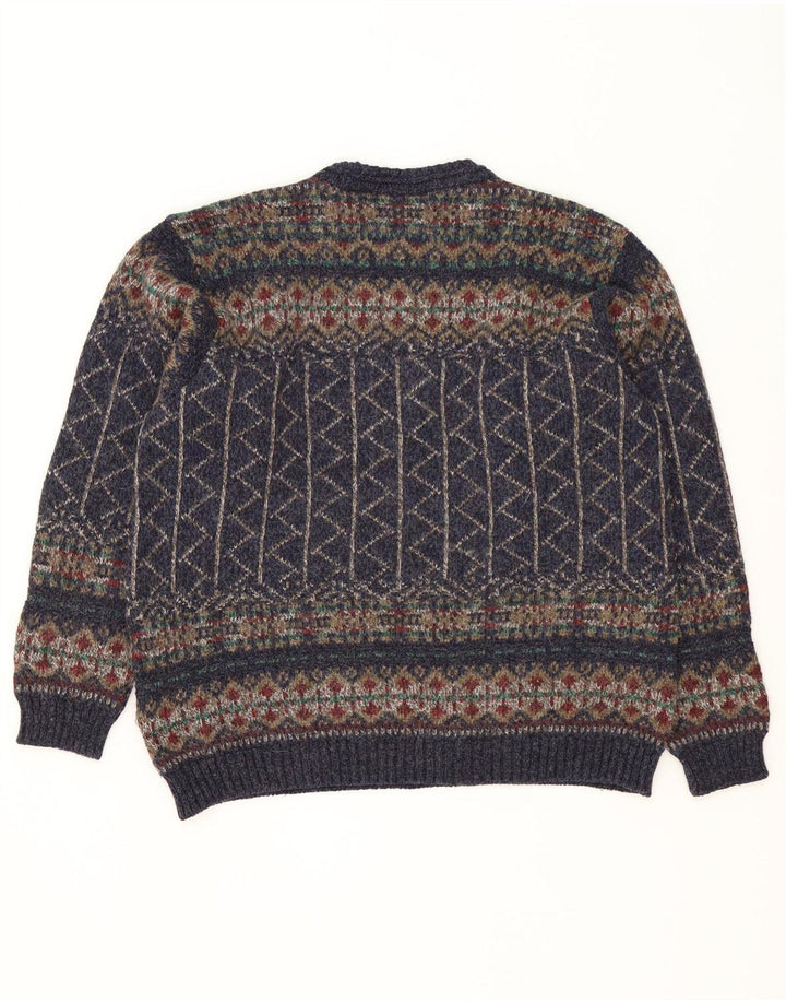 Marks & Spencer Suéter tipo jersey con cuello redondo para hombre Azul marino mediano Fair Isle