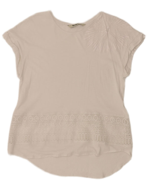 DESIGUAL Blusa gráfica para mujer Top UK 40 Medio Blanco Geométrico