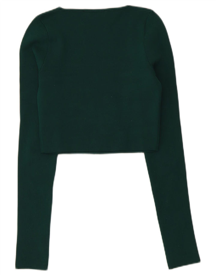 Zara Mujer Crop Top Manga Larga UK 8 Small Verde Poliéster