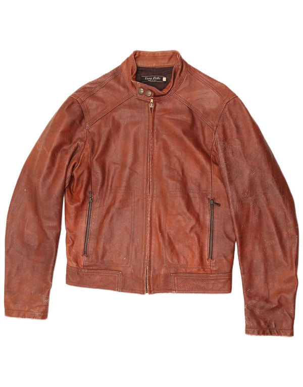 Chaqueta de cuero vintage para mujer IT 48 XL cuero marrón