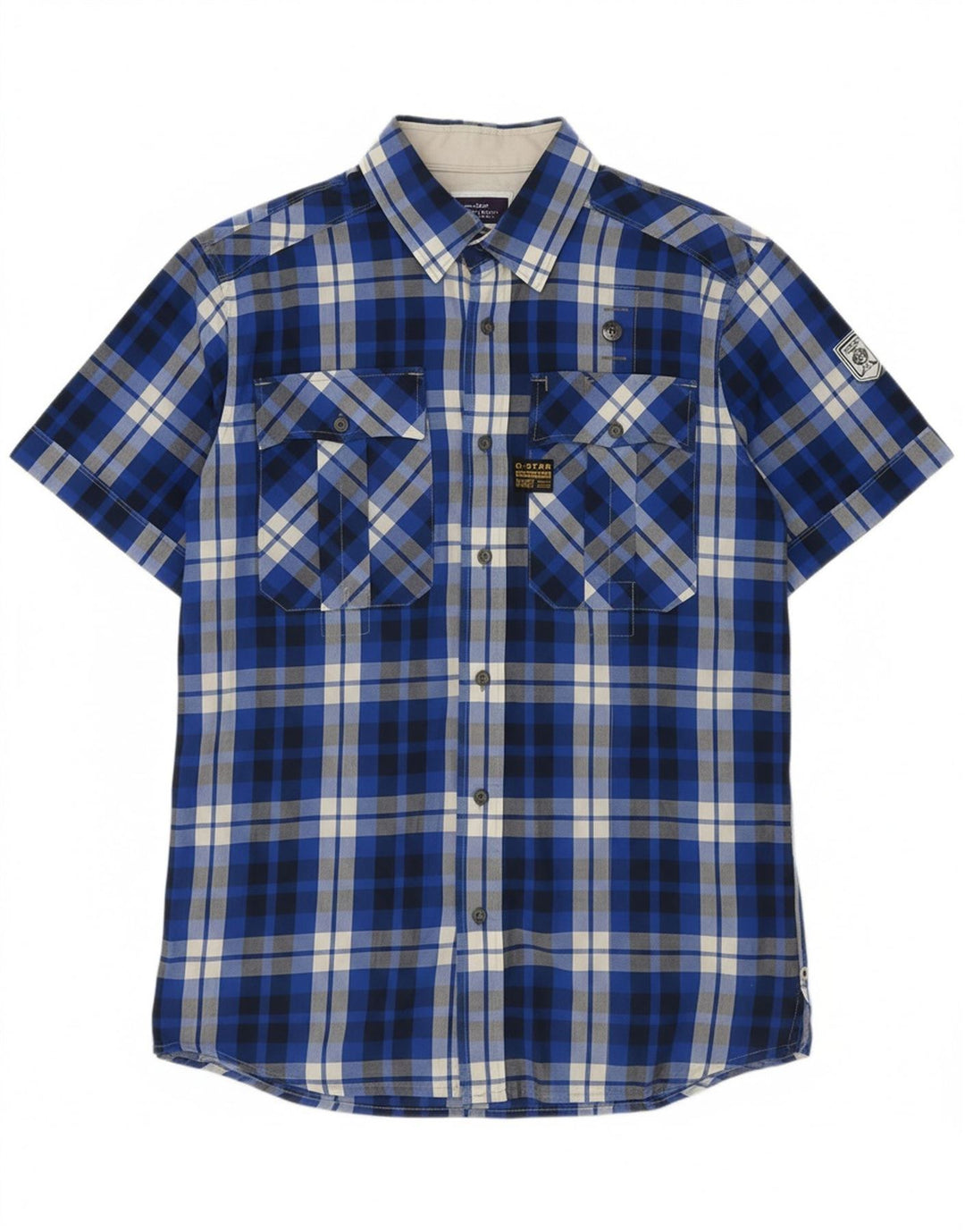 G-STAR Mens Short Sleeve Shirt Medium Blue Check Cotton Vintage G-Star and Second-Hand G-Star from Messina Hembry 
