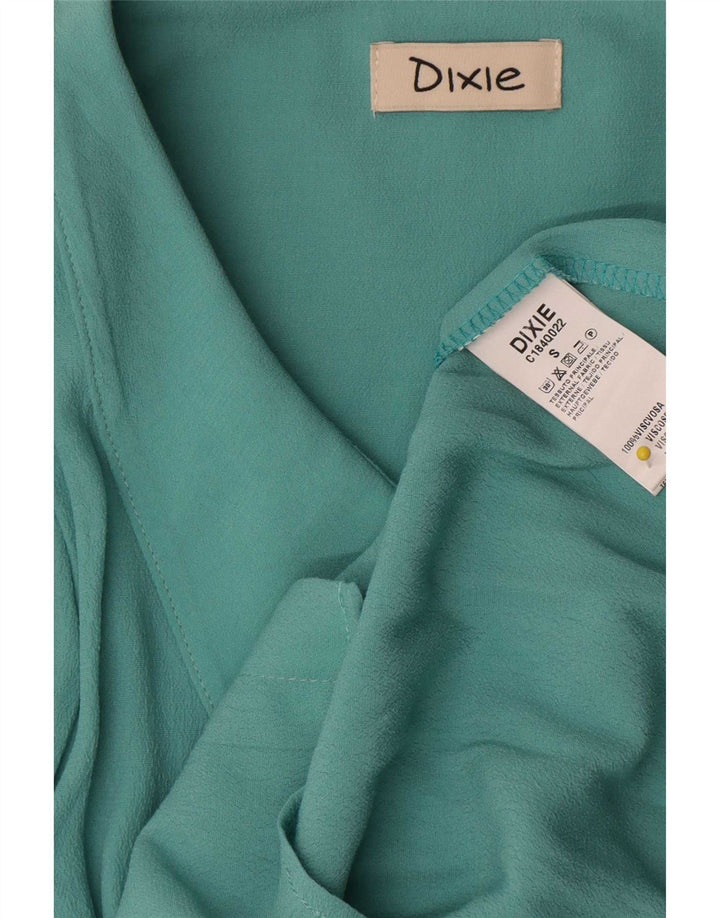 Vintage mujer camisa blusa Reino Unido 10 pequeña viscosa azul