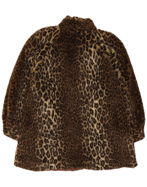 Abrigo vintage de piel sintética de gran tamaño para mujer IT 48 XL Marrón Animal Print