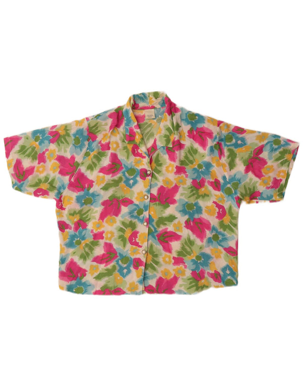 Vintage mujer camisa de manga corta Reino Unido 18 XL viscosa floral multicolor