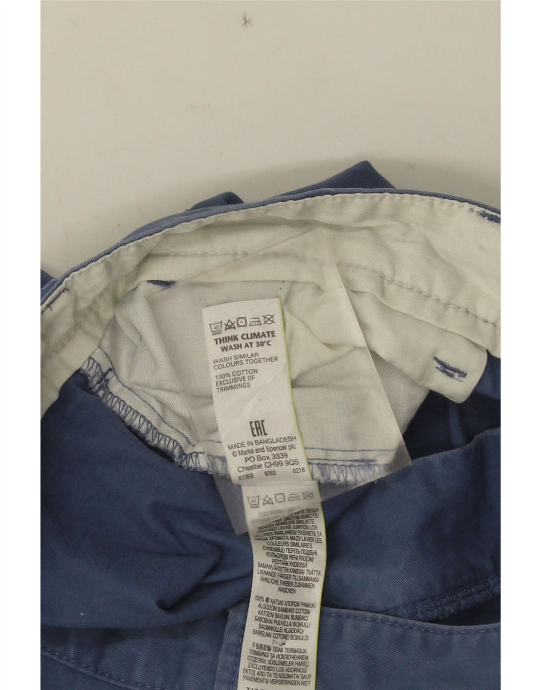 Marks & Spencer Pantalones cortos chinos para hombre W38 XL Algodón azul