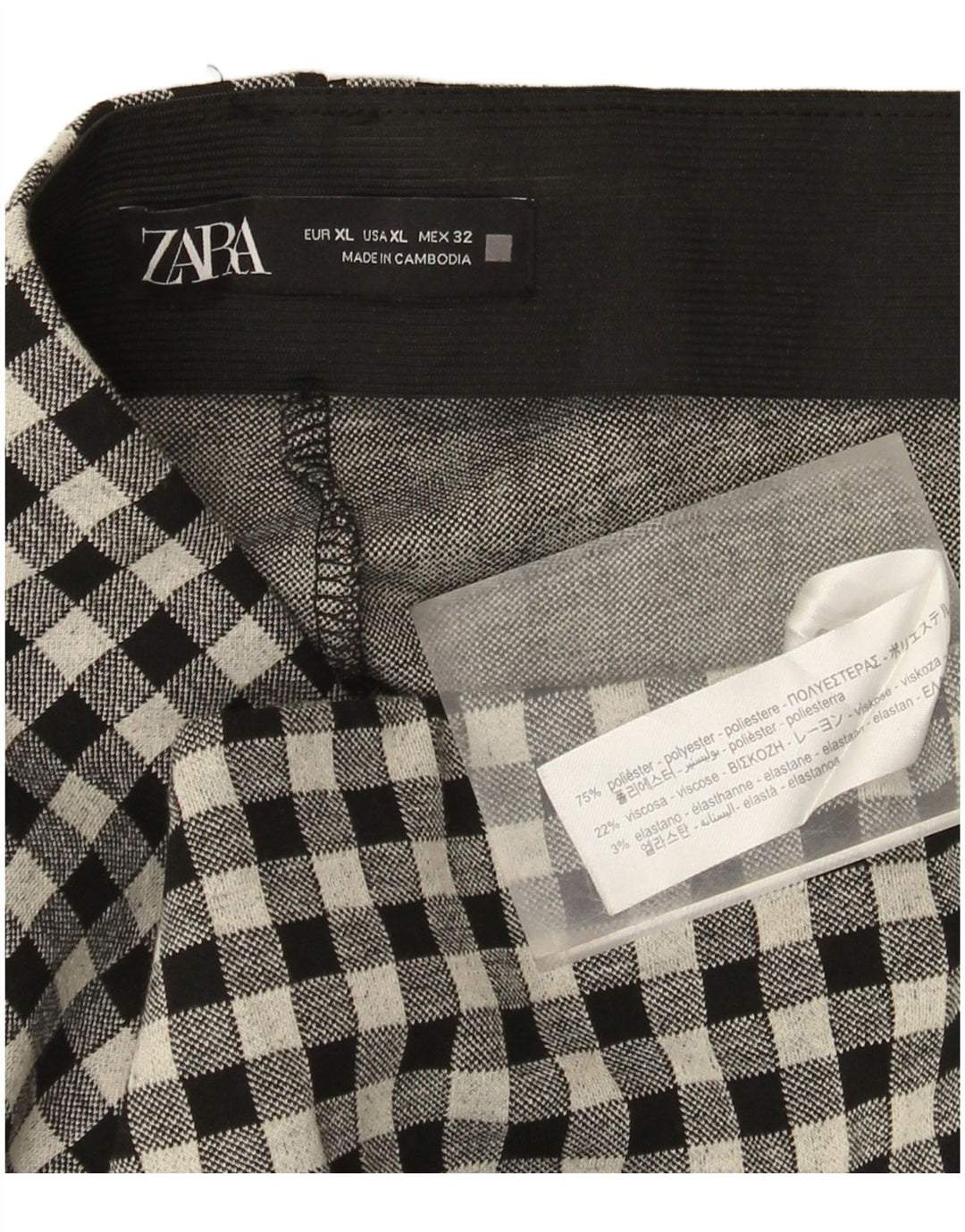 Zara Mujer Pantalón Casual Slim XL W32 L27 Poliéster Vichy Negro