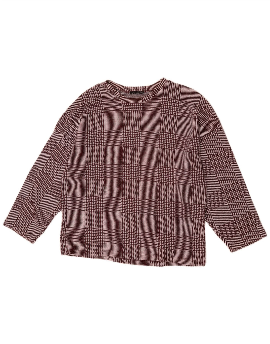 Zara Mujer Top Manga 3/4 UK 44 Medium Borgoña Cuadros