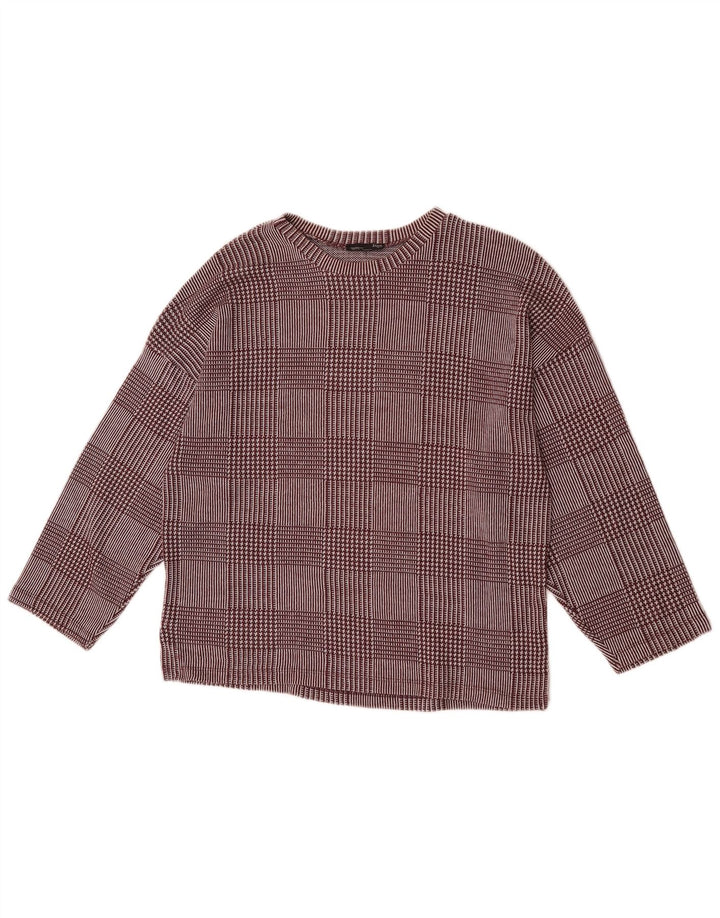 Zara Mujer Top Manga 3/4 UK 44 Medium Borgoña Cuadros