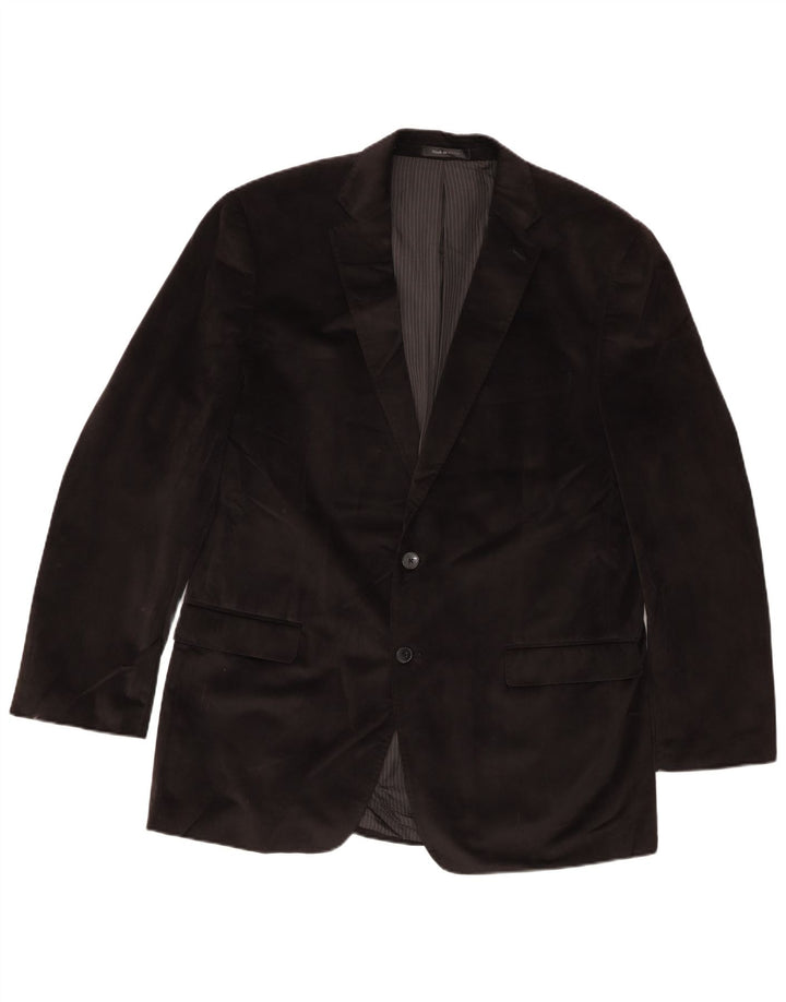 Vintage hombres largo 2 botones Blazer chaqueta Reino Unido 44 2XL poliéster negro