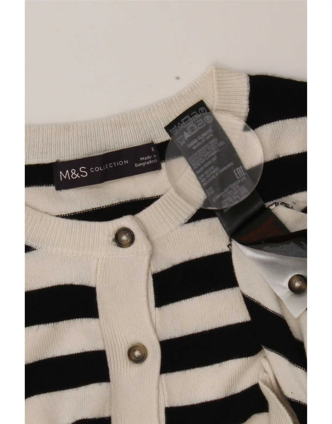 Marks & Spencer Suéter tipo cárdigan para mujer UK 8 Small Viscosa a rayas negras