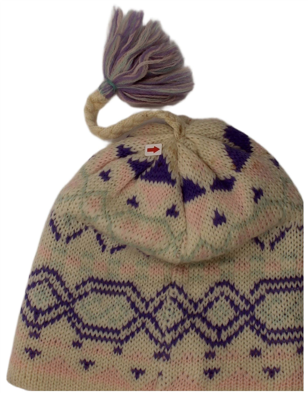 Vintage mujer gorro sombrero un tamaño de lana blanca Fair Isle