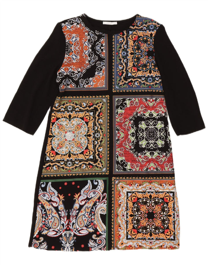 Zara Vestido caftán de manga 3/4 para mujer UK 42 Medium Black Patchwork