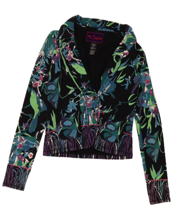 Custo Barcelona Chaqueta Blazer De 2 Botones para Mujer Talla 3 XS Algodón Floral Negro