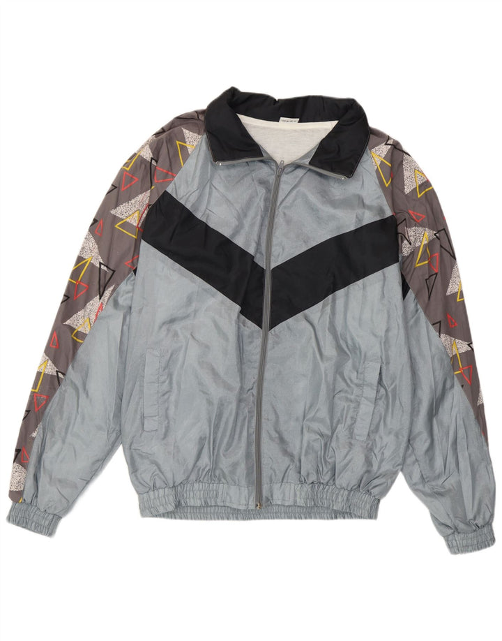 Vintage Hombre Chándal Top Chaqueta XL Gris Poliamida Geométrica