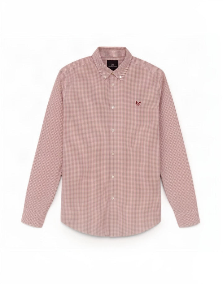 Crew Clothing Camisa ajustada para hombre Algodón a cuadros rojo mediano